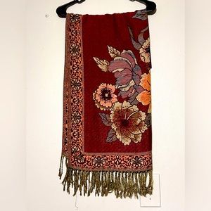 Reversible Pattern Shawl Scarf Wrap Red/Cream and Black